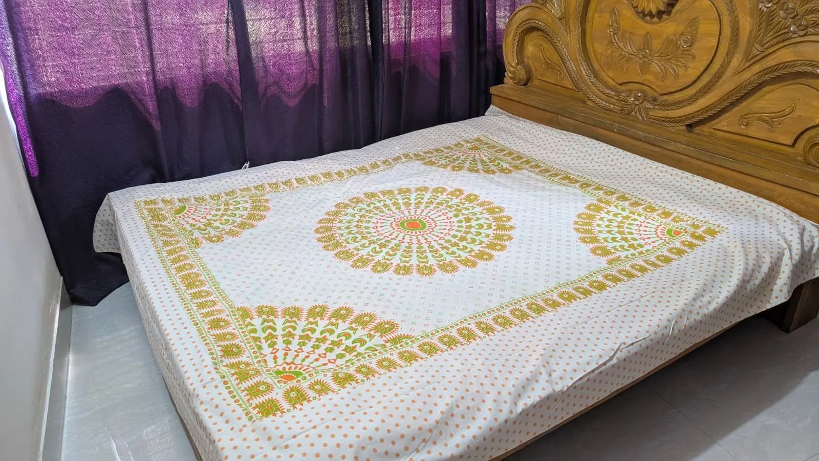 Canvas Cotton Bedsheet block print +2 pillow Cover