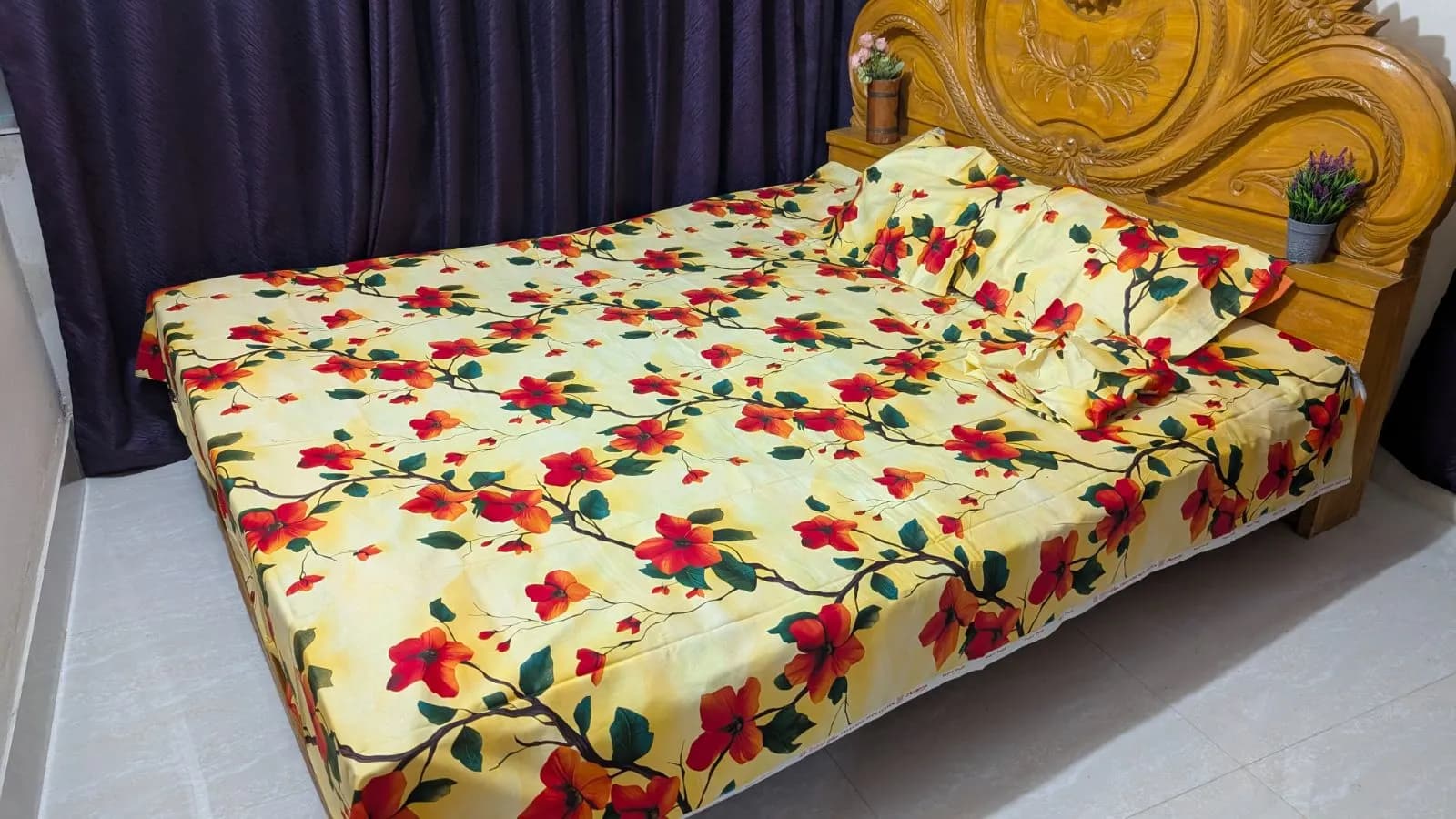 Hometex Floral Bedsheet+2pillow Cover+1Kolbalish Cover